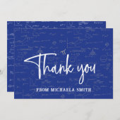 青エレガントタイポグラフィ数式の卒業 サンキューカード (正面/裏面)