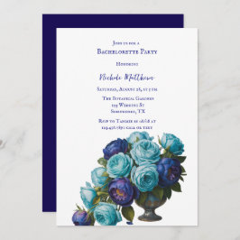 青エレガントターコイズフローラバチェロレッテ 招待状