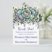 青エレガントターコイズフローラ結婚 サンキューカード (スタンド正面)