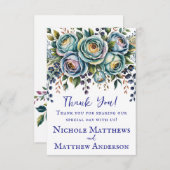 青エレガントターコイズフローラ結婚 サンキューカード (正面/裏面)
