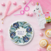 青エレガントターコイズフローラ結婚 ペーパープレート (パーティー)