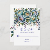 青エレガントターコイズフローラ結婚 出欠カード (正面/裏面)