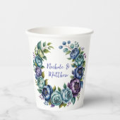 青エレガントターコイズフローラ結婚 紙コップ (正面)