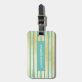 青エレガントターコイズ金ゴールド絵を描箔 ストライプの ラゲッジタグ (正面縦)