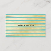 青エレガントターコイズ金ゴールド絵を描箔 ストライプの 名刺 (正面)