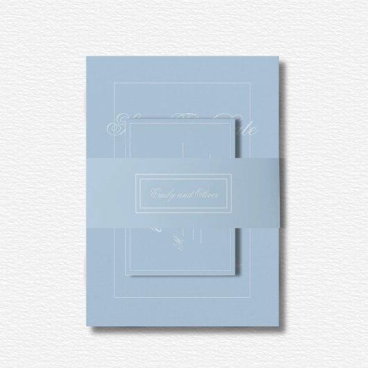 青エレガントダイヤ結婚モンド 招待状ベリーバンド