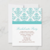 青エレガントダマスク模様バチェロレッテ 招待状 (正面)