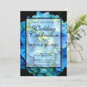 青エレガントティール（緑がかった色）フローラアジサイバラ結婚ズ 招待状 (スタンド正面)