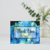 青エレガントティール（緑がかった色）フローラアジサイ青バラ サンキューカード (スタンド正面)