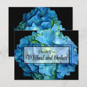 青エレガントティール(緑がかった色)フローラアジサイ青バラ サンキューカード (正面/裏面)