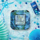 青エレガントティール(緑がかった色)フローラアジサイ青バラ ペーパープレート (パーティー)