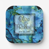 青エレガントティール（緑がかった色）フローラアジサイ青バラ ペーパープレート (正面)