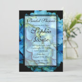 青エレガントティール（緑がかった色）フローラアジサイ青バラ 招待状 (スタンド正面)