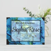 青エレガントティール(緑がかった色)フローラアジサイ青バラ 招待状 (スタンド正面)