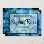 青エレガントティール(緑がかった色)フローラアジサイ青バラ 招待状 (正面/裏面)