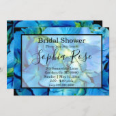 青エレガントティール（緑がかった色）フローラアジサイ青バラ 招待状 (正面/裏面)