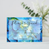 青エレガントティール（緑がかった色）フローラアジサイ青バラRSVP 出欠カード (スタンド正面)