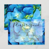 青エレガントティール（緑がかった色）フローラアジサイ青バラRSVP 出欠カード (正面/裏面)