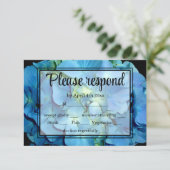 青エレガントティール(緑がかった色)フローラアジサイ青バラRSVP 出欠カード (スタンド正面)