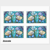 青エレガントティール（緑がかった色）フローラアールヌーボーステンドグラス 長方形シール (シート)