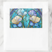 青エレガントティール（緑がかった色）フローラアールヌーボーステンドグラス 長方形シール (バッグ)
