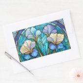 青エレガントティール（緑がかった色）フローラアールヌーボーステンドグラス 長方形シール (封筒)