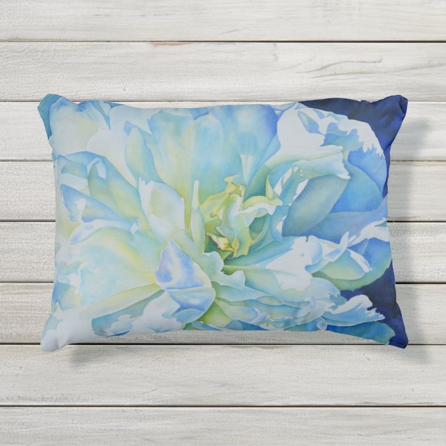 青エレガントティール（緑がかった色）フローラ水色 アウトドアクッション (正面)