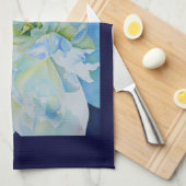 青エレガントティール(緑がかった色)フローラ水色 キッチンタオル (四つ折り)
