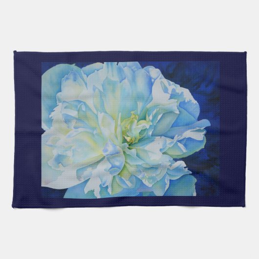 青エレガントティール(緑がかった色)フローラ水色 キッチンタオル (横)