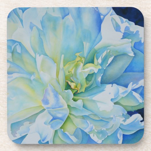 青エレガントティール（緑がかった色）フローラ水色 コースター (正面)