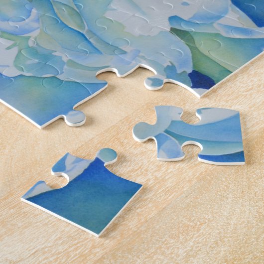青エレガントティール（緑がかった色）フローラ水色 ジグソーパズル (側面)
