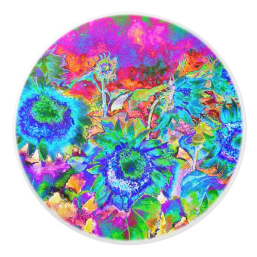 青エレガントティール（緑がかった色）ボホヒマワリ セラミックノブ (正面)