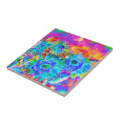 青エレガントティール（緑がかった色）水色ひまわりフローラ タイル (側面)