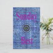 青エレガントデニム柄ベクトルプリント模様アート 便箋 (スタンド正面)