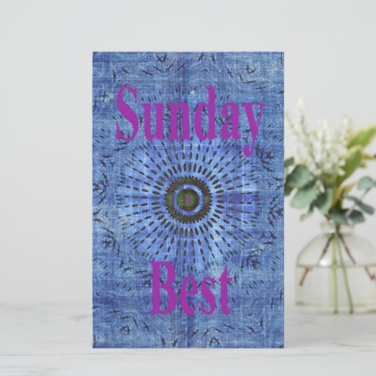 青エレガントデニム柄ベクトルプリント模様アート 便箋 (スタンド正面)