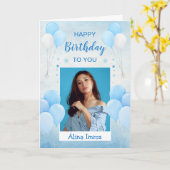 青エレガントハッピーバースデー折りグリーティングカード カード (黄色い花)