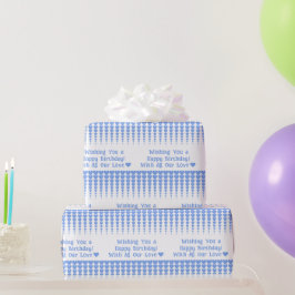 青エレガントハート貝パーソナライズされた誕生日 ラッピングペーパー