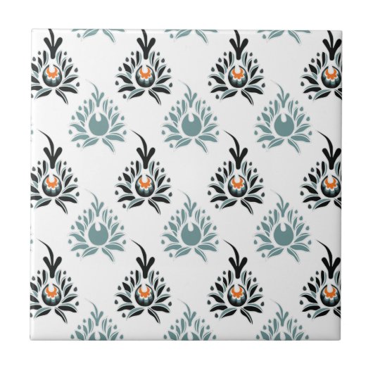 青エレガントバラ花柄 タイル (正面)