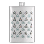 青エレガントバラ花柄 フラスク (正面)