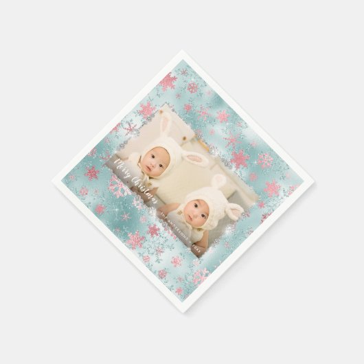 青エレガントバラ金ゴールドの雪のカスタム結晶の写真 スタンダードカクテルナプキン (角)