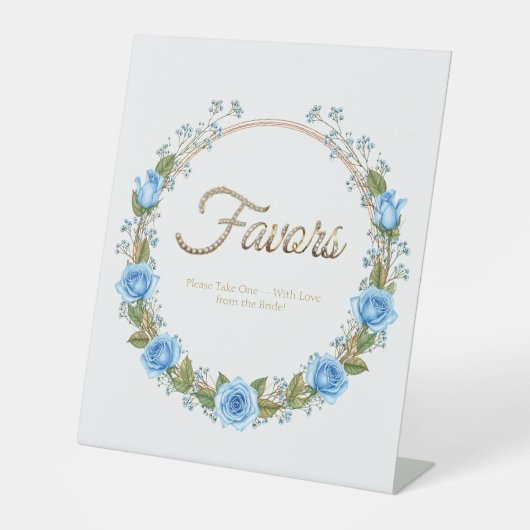 青エレガントバラ&赤ちゃんの息の好意 台座サイン (正面)