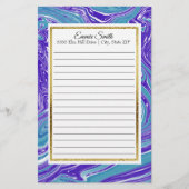 青エレガントパーソナライズされたティール(緑がかった色)金ゴールド文房具 便箋 (正面)