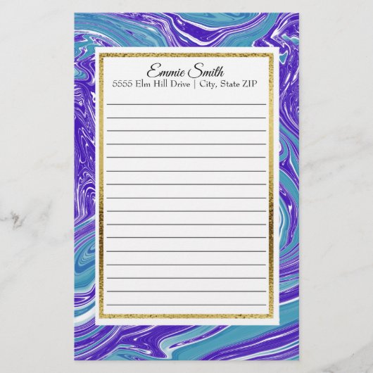 青エレガントパーソナライズされたティール（緑がかった色）金ゴールド文房具 便箋 (正面)