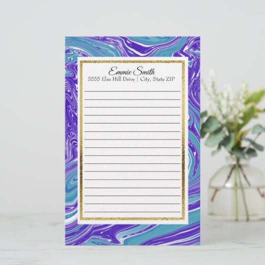 青エレガントパーソナライズされたティール(緑がかった色)金ゴールド文房具 便箋 (スタンド正面)