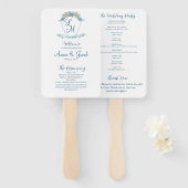 青エレガントパーソナライズされた紫陽花結婚の紋章 ハンドファン (正面&裏面)