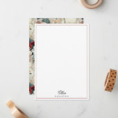 青エレガントパーソナライズされた/ルビーレッドフローラ ノートカード (正面/裏面インサイチュ)