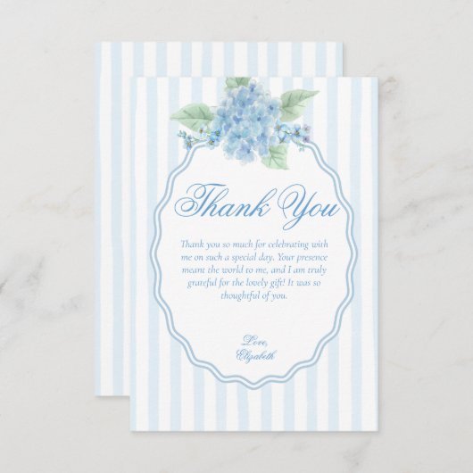 青エレガントビクトリアンあじさい鱗片状フレーム サンキューカード (正面/裏面)