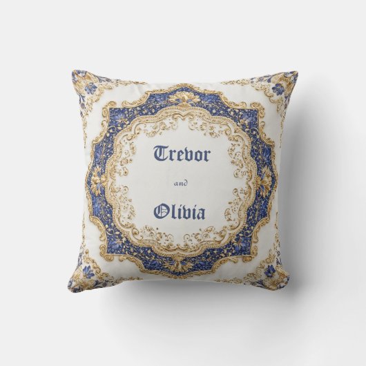 青エレガントビクトリアンと金ゴールドバロック クッション (裏面)