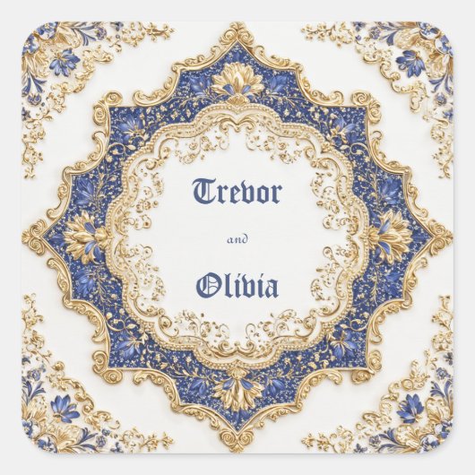 青エレガントビクトリアンと金ゴールドバロック スクエアシール (正面)