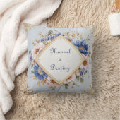 青エレガントビクトリアンと金ゴールドフローラデザイン クッション (ブランケット)